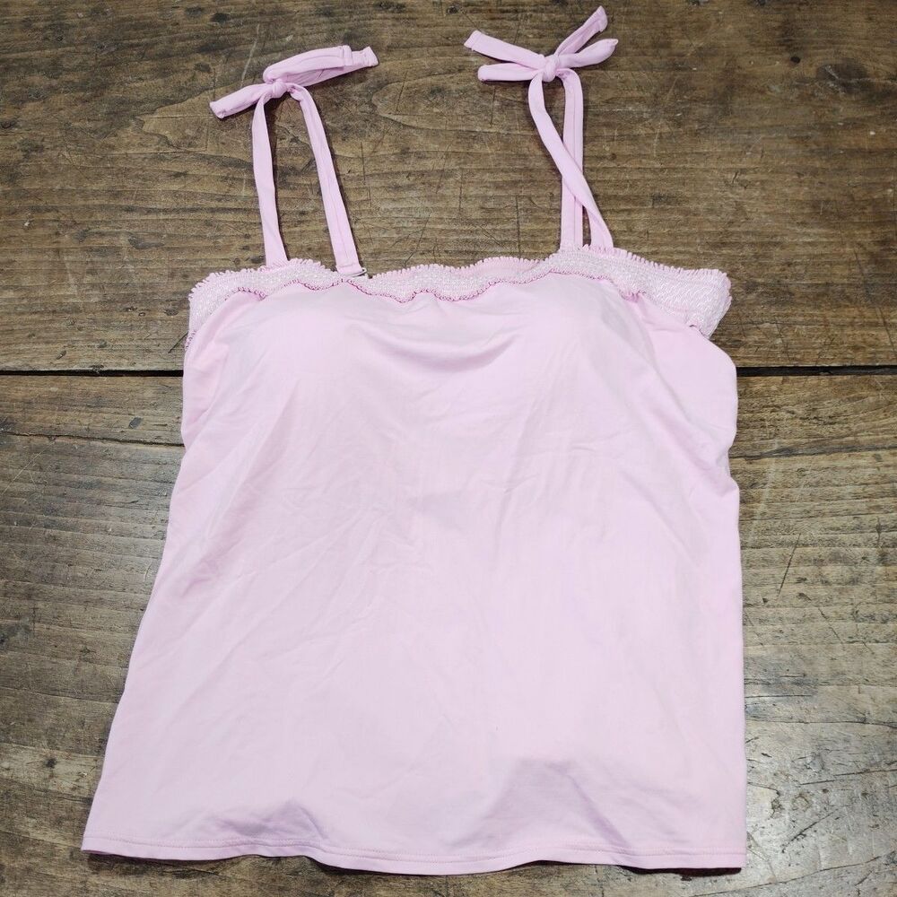 Lands' End Draper James Tankini Top 18W Pink Smocked Swimsuit Swim